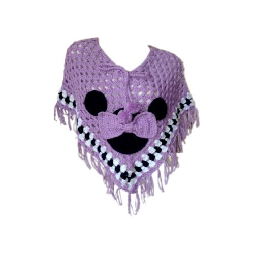 Poncho Minnie Lila Tejido Mano Crochet Lana Niña 4-7 Años