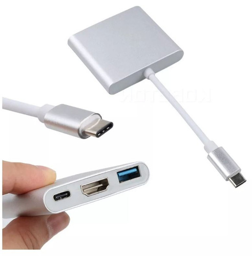 Hub Adaptador Usb Tipo C 3 En 1 Hdmi Para Mac Macbook