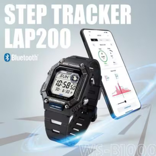 Reloj Casio Caballero Ws-b1000 Conectividad Bluetooth Correa Negro Bisel Negro Fondo Negro