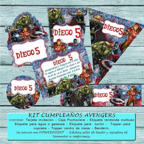 Kit Imprimible Editable Cumpleaños  Avengers