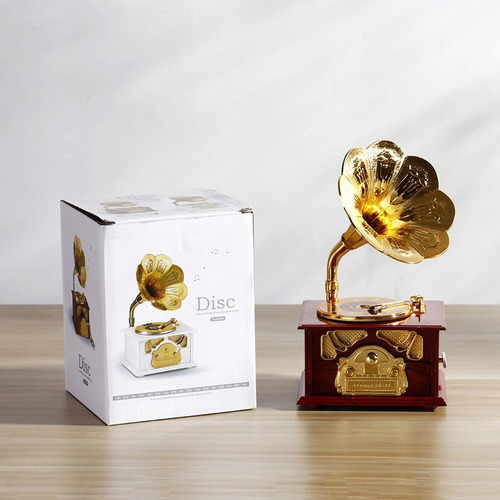 Caja De Música Clásica Antigua Con Gramófono Para Decoración