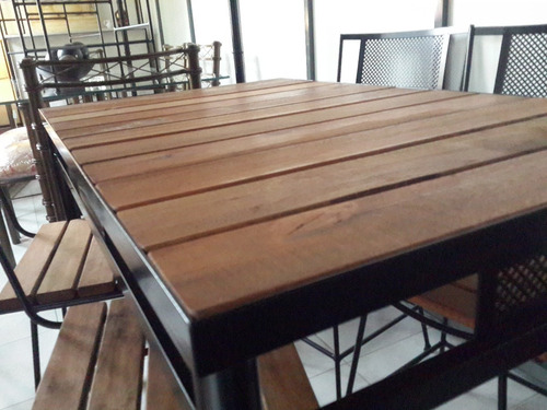 Mesa Y 4 Sillas De Hierro Y Madera Retro Campo Quincho Epoxi