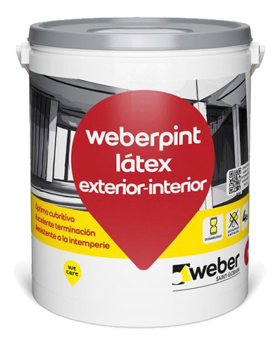 Pintura Látex Exterior Interior Weber Weberpint 4 Lts Acabado Mate Aterciopelada Color Blanco