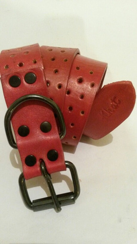 Cinturon Cuero Rojo C/ Hebilla Negra O Bronce O Niquel