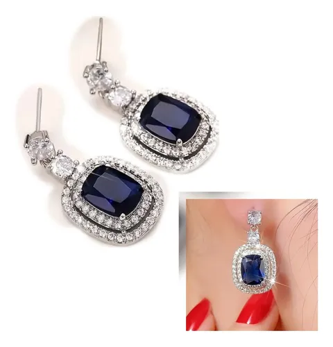 comprar Caravanas Acero Piedras Brillos Colgantes Azul