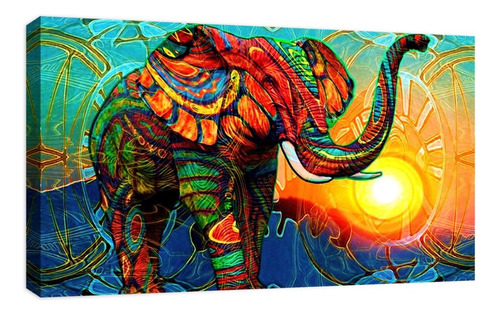 Cuadro Elefante Mantra Colores Moderno En Lienzo Canvas Armazón Madera