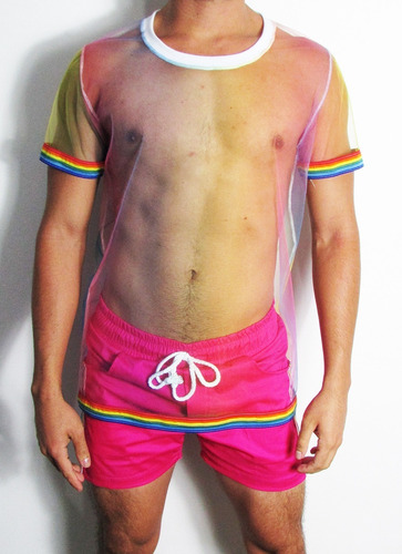 Conjunto Pride Camiseta De Tule Arco-ires E Shorts Pink