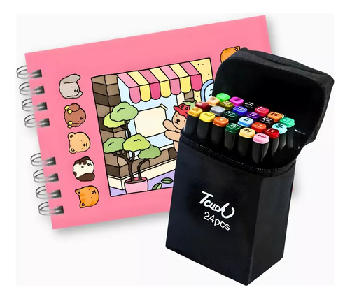 Livro De Colorir+ Estojo De Canetinhas Coloridas 24 Canetas