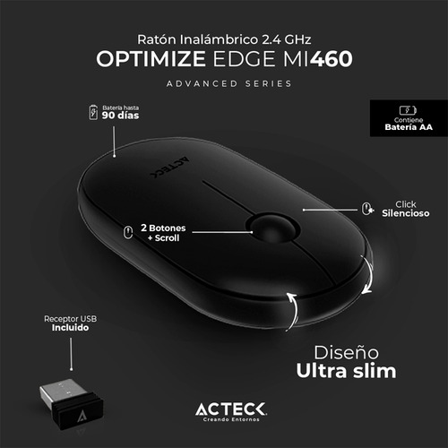 Mouse Acteck Optimize Edge Mi460 1600dpi Inalambrico Negro