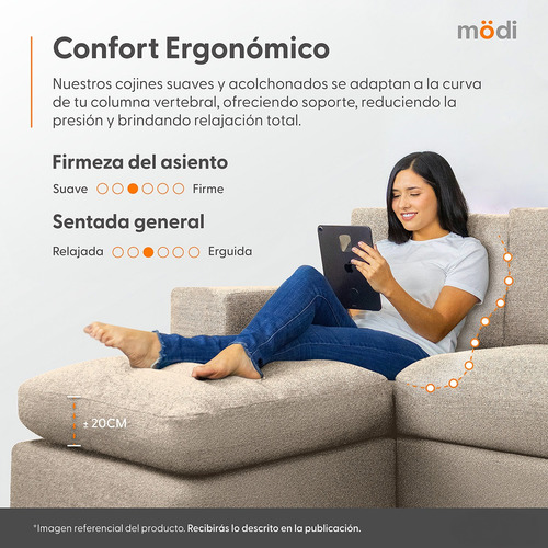Sofá Sala Seccional Modular Esquinera Plus De 5 Plazas | Beige Liso