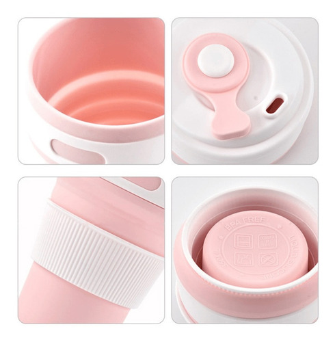 Imagem 2 de 8 de Copo Silicone Retrátil Dobrável Com Tampa 350ml