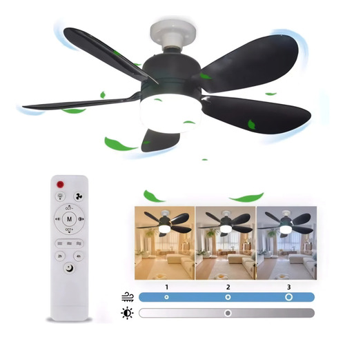 Ventilador De Techo Con Luz Led 5 Aspas Y Control Remoto 52 Cm Negro Negro Plástico 5