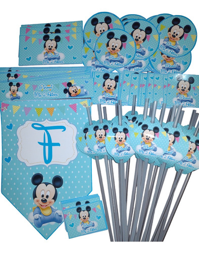 Combo Cotillón Personalizado Mickey Bebe Para 10 Chicos