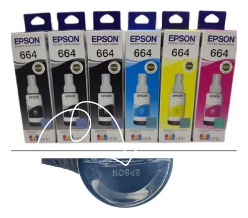 Kit 6 Refil Tinta Para Epson T664 3 Unidade Preto e 1 Unidade Amarelo Ciano e Magenta