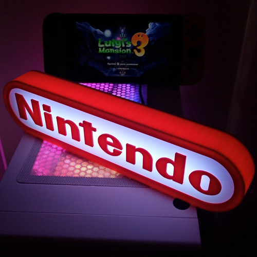Lámpara Nintendo / Deco Gamer Estructura Rojo Pantalla Blanco