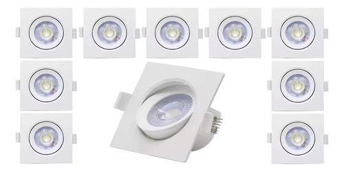 Kit10 Luminária Embutir Spot Led 7w Quadrado Downlight 