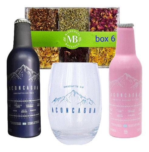 Pack Gin Tonic Aconcagua   Blue /pink + Vaso + Kit Botanicos
