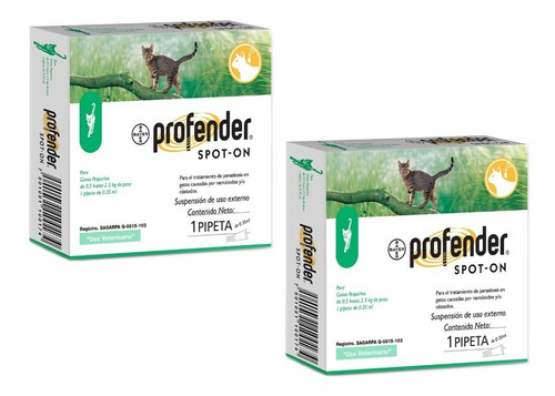 Pack 2 Profender Gato Chico 0.35ml (verde) 0.5 A 2.5kg Bayer