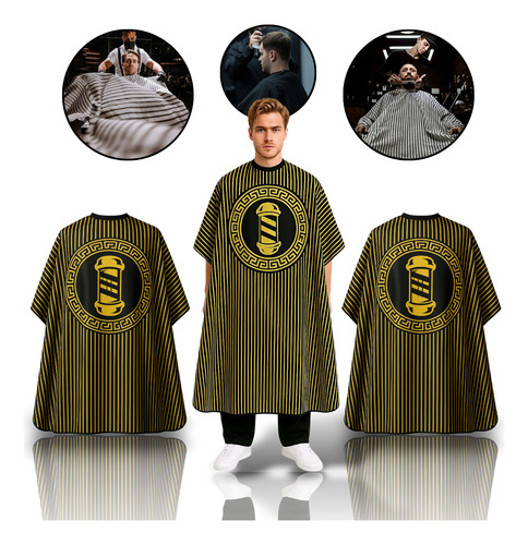 Kit Combo Set De 3 Capas De Barbería Peluquería Profesional Capa Polo De Barbería Amarillo