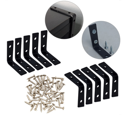 Cantoneira L Para Moveis 2,5 Pol 30x30x12mm Preta C/ 10 Pçs