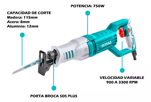 Sierra sable Industrial 750W + Sierra madera + Sierra Metal TOTAL - Total  Tools