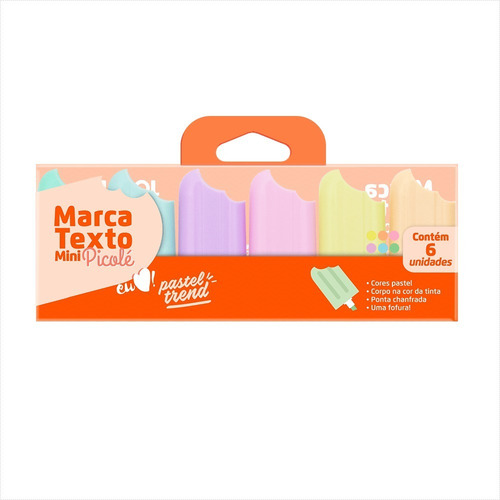 Imagem 5 de 5 de Caneta Marca Texto Tons Pastéis 6 Cores 6 Canetas Picolé