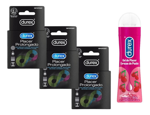 Durex Placer Prolongado Pack 9 Condones +1 Lubricante Cherry