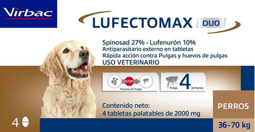 Pastilla Antipulgas Virbac Lufectomax 36 A 70kg (30 Días)