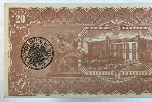 Billete 20 Pesos Banco De Chihuahua, Serie E Febrero 1914 (Usado)