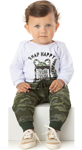 Roupa Bebê Conjunto Body Manga Longa Calça Saruel Camuflado