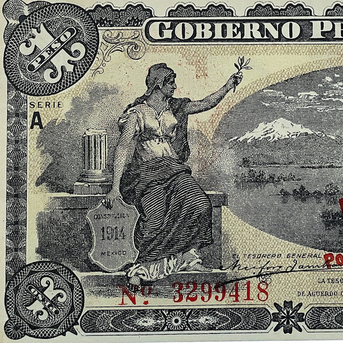 Billete 1 Peso Gobierno Provisional México 1914 Revalidado