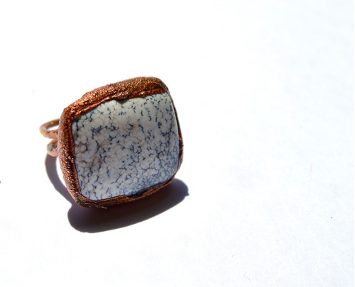 Imagen 1 de 10 de Anillo De Agata Y Cobre, Piedra Natural, Joyeria De Autor