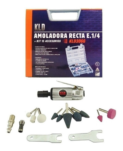 Amoladora Neumática Recta 1/4 15 Accesorios Kld Maleta