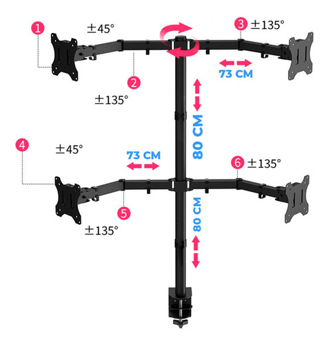 Soporte Para 4 Monitores Tv De 13 A 27 De Escritorio