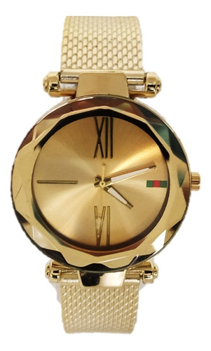 Relógio Feminino Pulseira Silicone Dourado Elegante Social