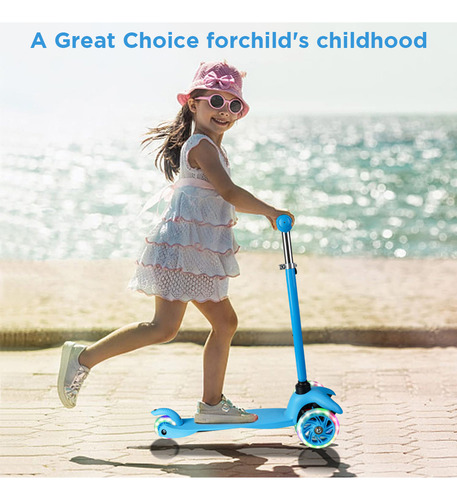 Scooter Plegable 3 Ruedas,scooter Infantil Seguro Con Luces Azul