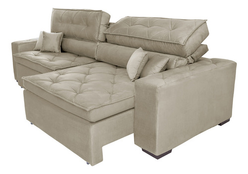 Sofá Austin 2,02m Retrátil Reclinável com Molas no Assento e Almofadas Suede Bege Cama inBox