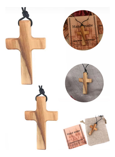 2pz Collar En Forma De Cruz De Madera Olivo Dije Colgante Madera
