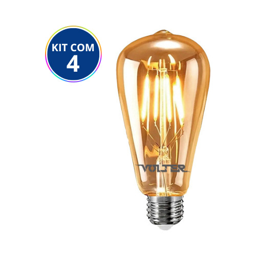 Kit 4 Lâmpada Filamento Led Decorativa Retrô Vintage Âmbar