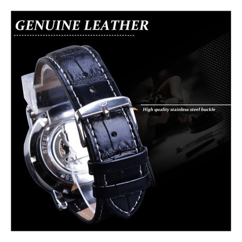 Reloj mecánico automático de cuero Forsining F142, color de fondo dorado rosa/negro
