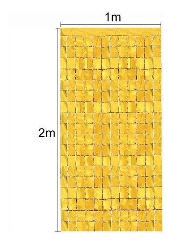 Imagen 2 de 6 de Cortina Metalizada De Cuadrados 2x1m Atrás Mesa Decoración