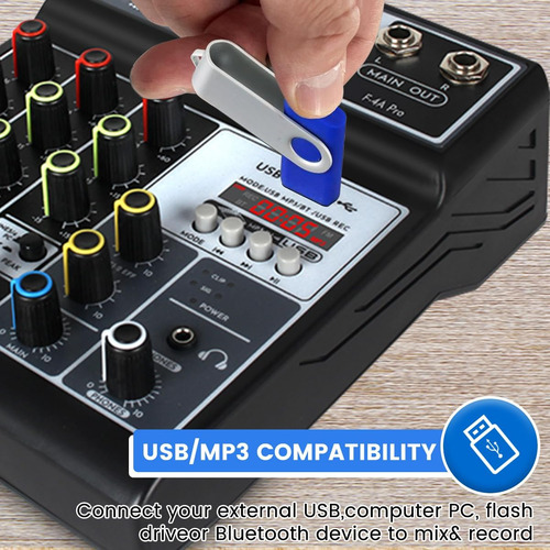 Consola De Mezcla Audio Profesional 4 Canales Usb Bluetooth