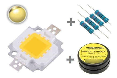 Super Power Led 10w Branco Quente 3000-3500k +resistor+pasta