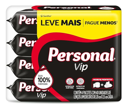 Toalhas umedecidas Personal Vip Camomila em caixa 40 u pacote x 4