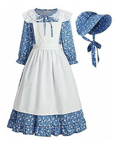 Vestido Niña Pionera Estilo Colonial Azul