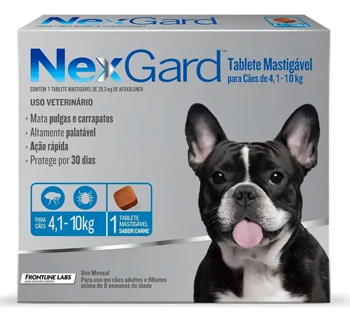 Antipulgas Carrapatos NexGard Comprimido Cães 4 a 10kg