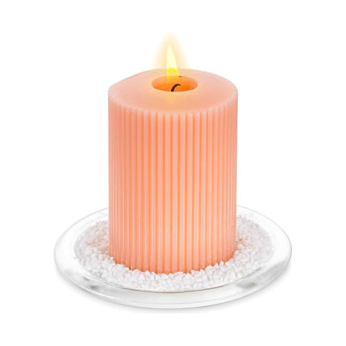 Plato Velas Redondo De Vidrio Transparente Pilar Candel...