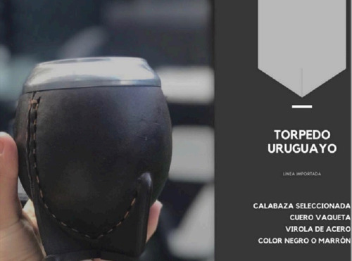 Imagen 3 de 5 de Mate Torpedo Uruguayo Cuero Premium Virola Acero Inoxidable