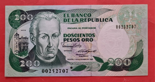 Billete Reposición Doscientos Pesos 1988.