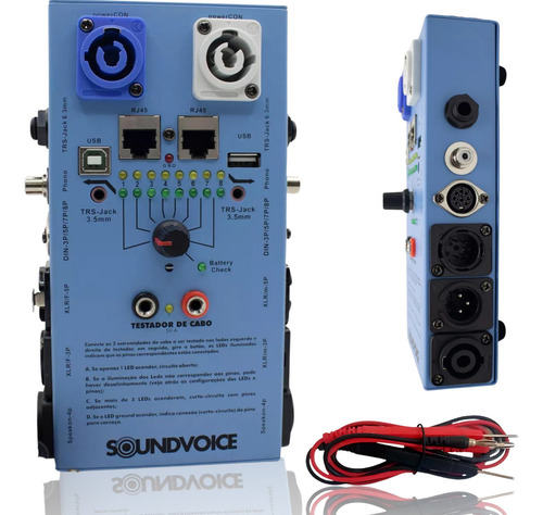 Testador De Cabos Áudio Profissional 15 Funções Xlr P10 Midi